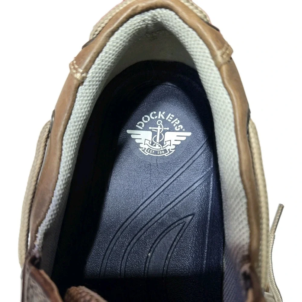 Dockers Beacon Genuine Leather Boat Shoes Mens 10.5 M‎ Brown Lace Up Logo EUC